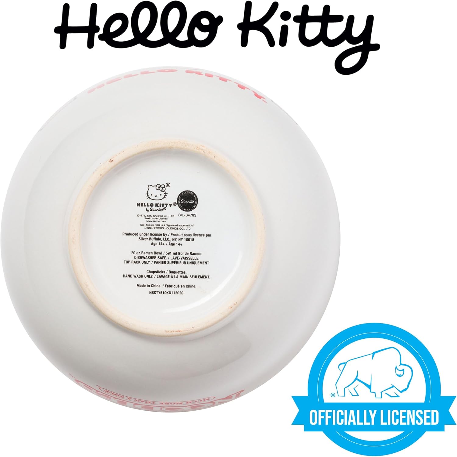 Silver Buffalo Sanrio Hello Kitty Cup Noodles Nissin Ceramic Ramen Noodle Rice Bowl with Chopsticks, Microwave Safe, 20 Ounces - Image 7