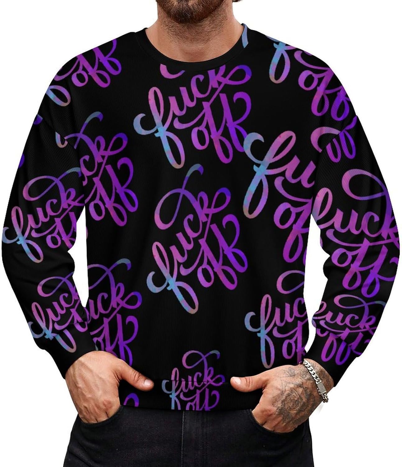 Fuck Off Men's Sweatshirt Crewneck Pullover Long Sleeve T Shirts Top