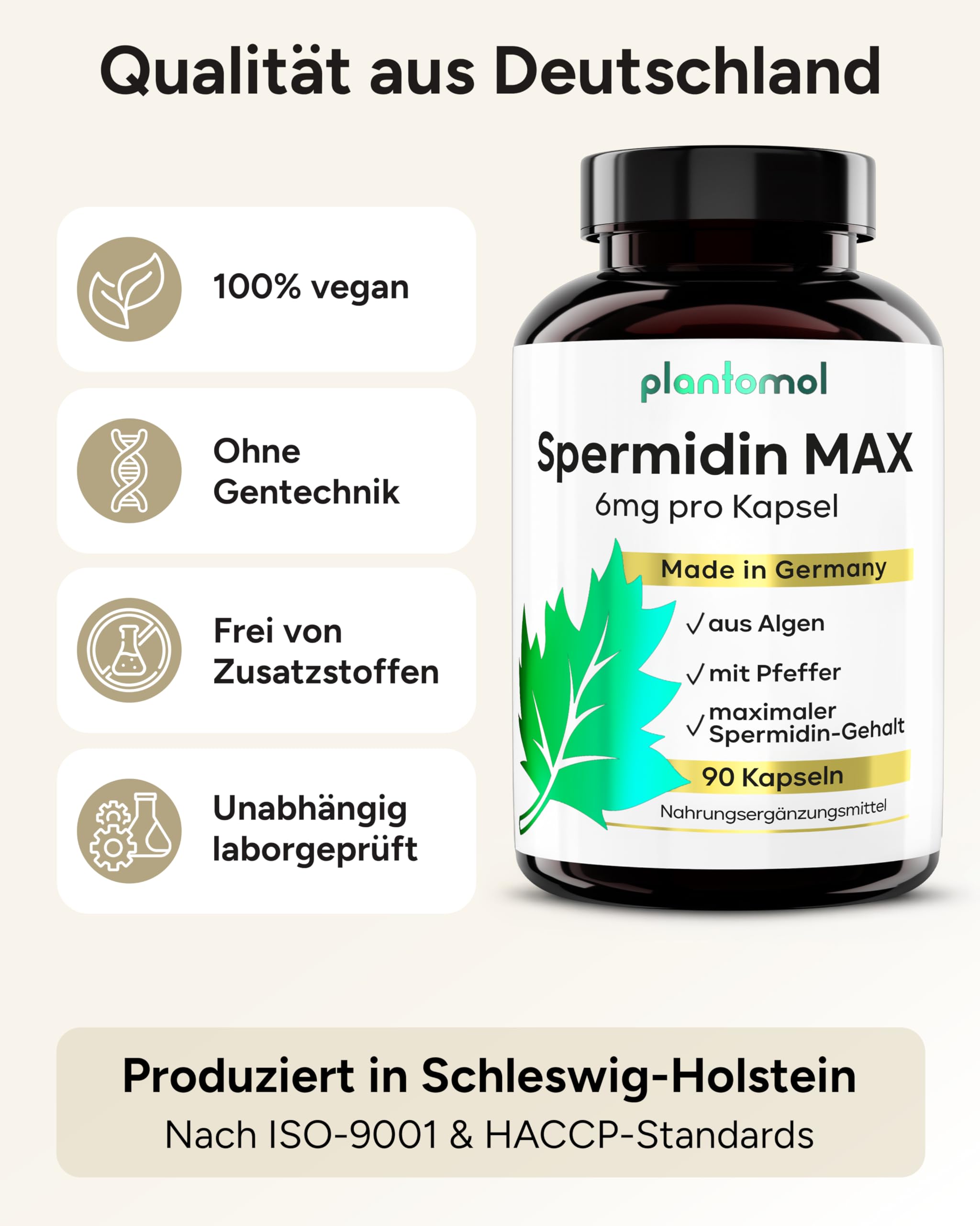 Spermidin Kapseln hochdosiert - Spermidin 6mg pro Kapsel - Spermidine Gehalt durch externes Labor bestätigt - SpermidinMAX - 3 Monatsvorrat