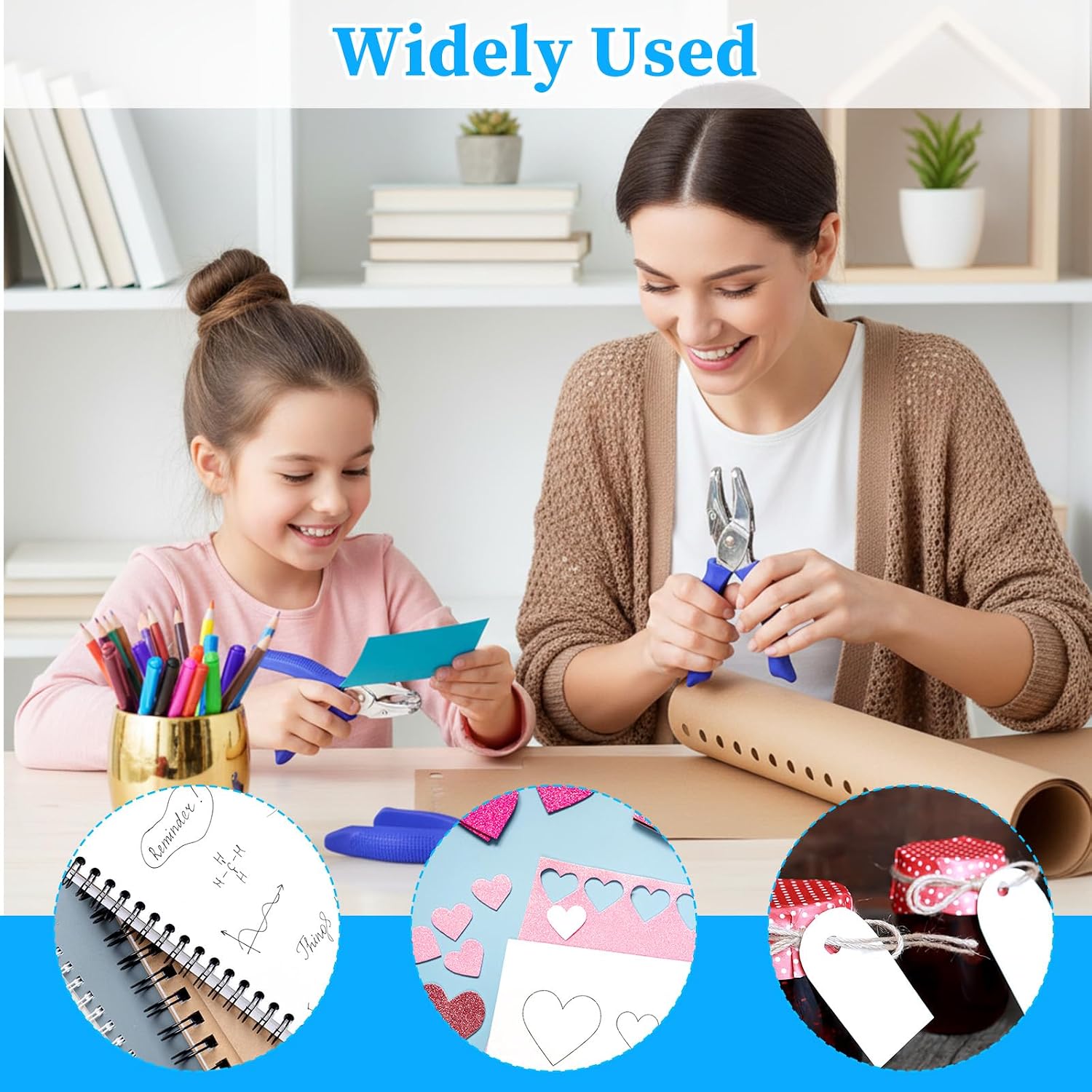 8 Pack Hole Puncher Set with 8 Unique Shapes - 1/4" & 3/16" Craft Punch Tools for Scrapbooking, Card Making, Binder Tabs | Blue Soft-Grip Handles, Lightweight & Durable