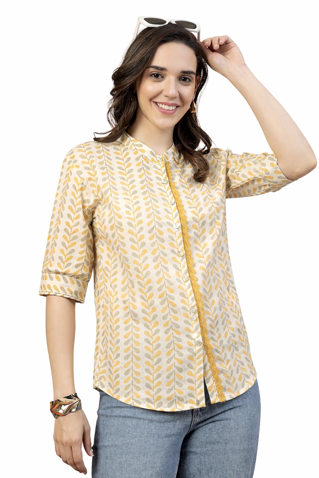unifringe Women’s Black Printed Cotton Kurti Top | Stylish Ethnic Wear Kurta for Office, Casual 3/4 Sleeve Button Front Tunic-picture-25