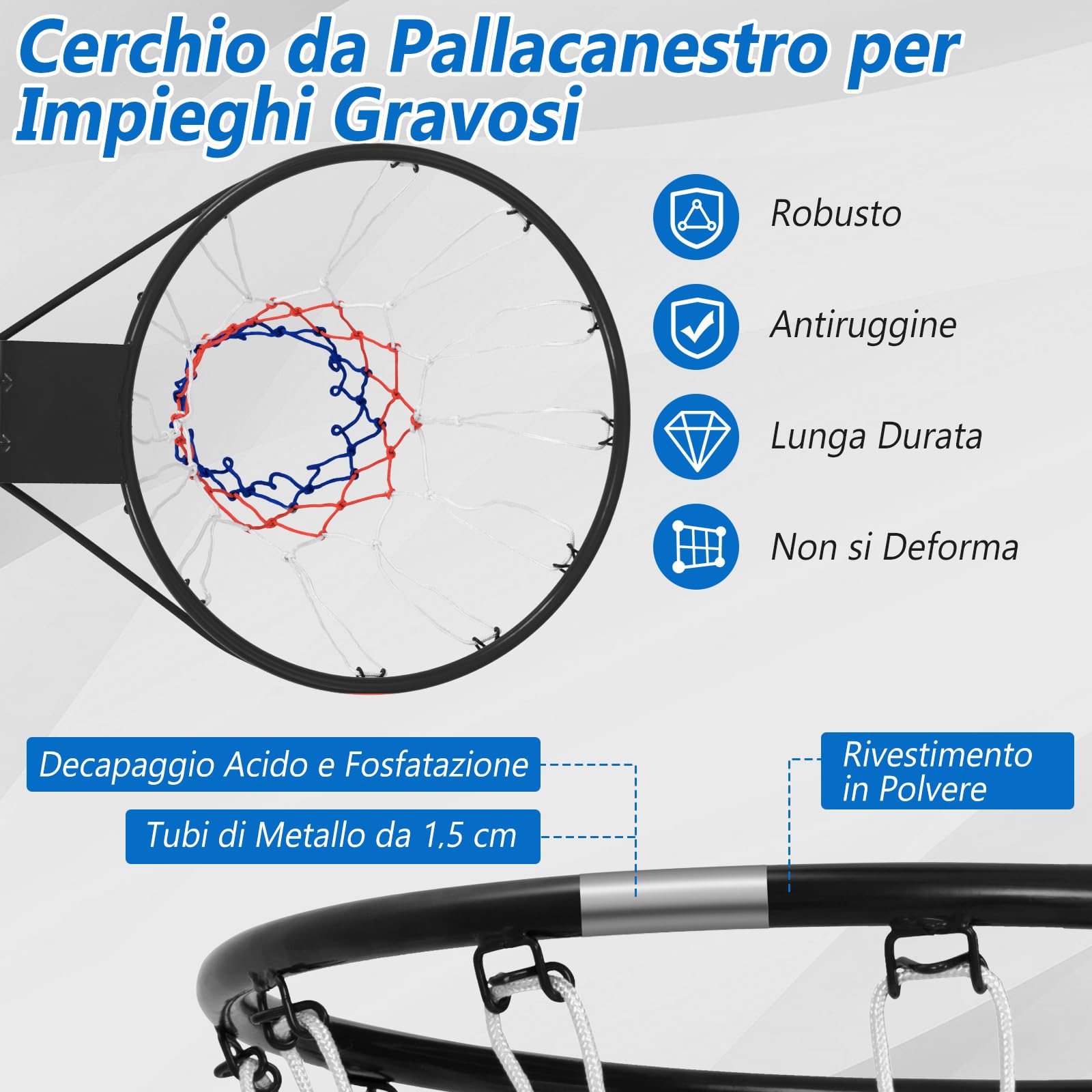 COSTWAY Canestro da Basket a Parete, Anello da Pallacanestro da Muro per Bambini e Adulti con Rete Antipioggia, Cerchio Universale da Basket per Interni ed Esterni