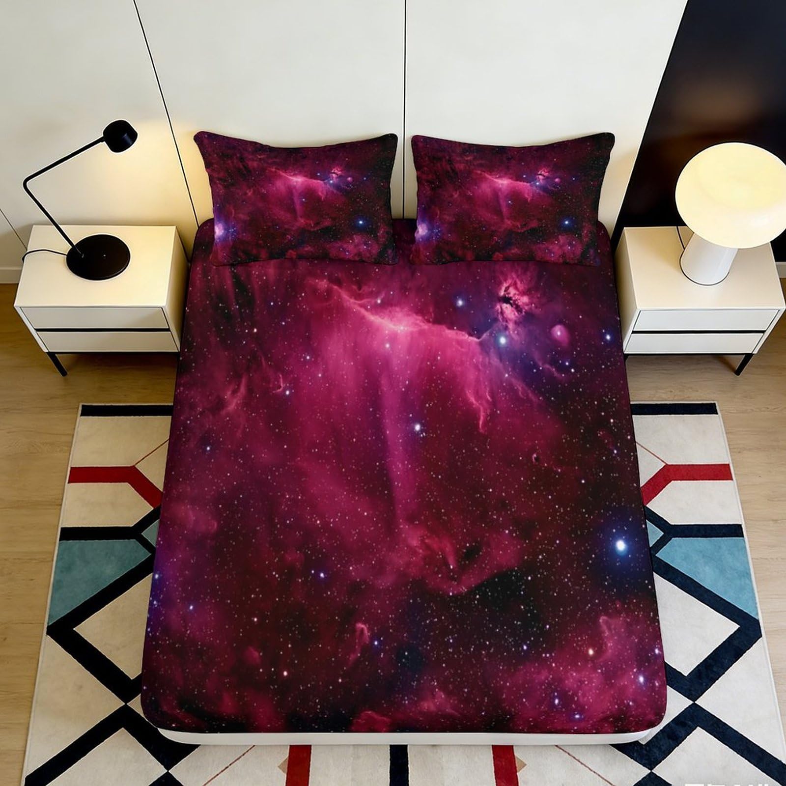 Qjzxknhpgr Style-8 3D Printed Galaxy Starry Sky Fitted Sheet Microfiber Soft Decor Cosmic Nebula Mattress Cover Bedroom Dorm 90X200x25cm