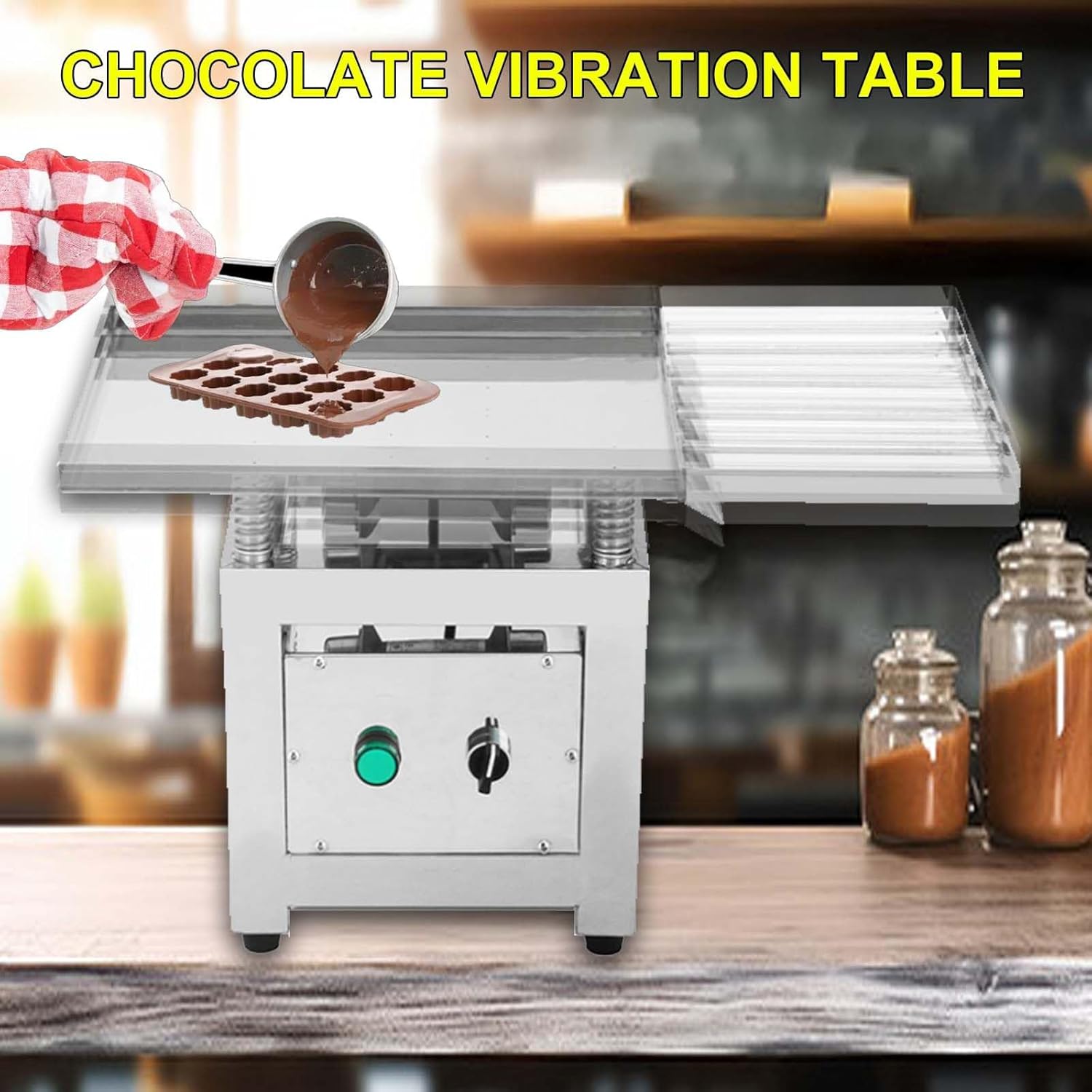 Tabletop Chocolate Vibration Table,Expel Liquid Bubbles,Stainless Steel Mini Vibrating Workbench,for Handmade Chocolate Making