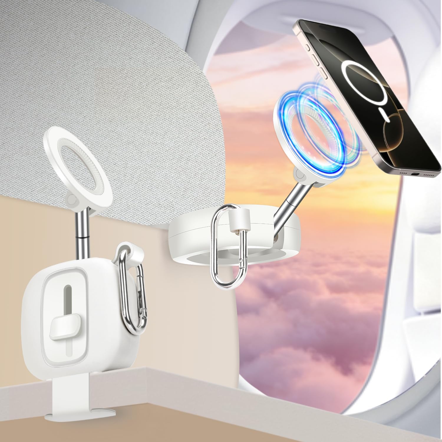 koolehaoda Magnetic Airplane Phone Holder for MagSafe Travel Essentials | 360° Adjustable Phone Mount for Long Flight Handsfree Viewing Compatible with iPhone 17-12 Series and MagSafe Case