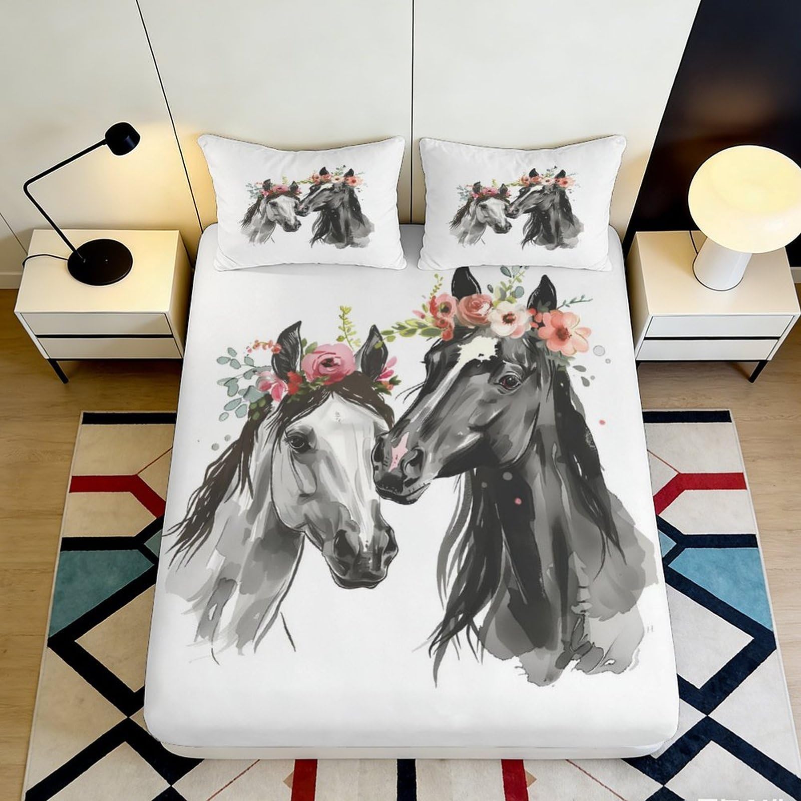 3D Printed Mystic Raven Microfiber Fitted Sheet Deep Pocket Non-Slip Bedroom Mattress Fitted Cover Washable for Adults Teens 200x200x25cm