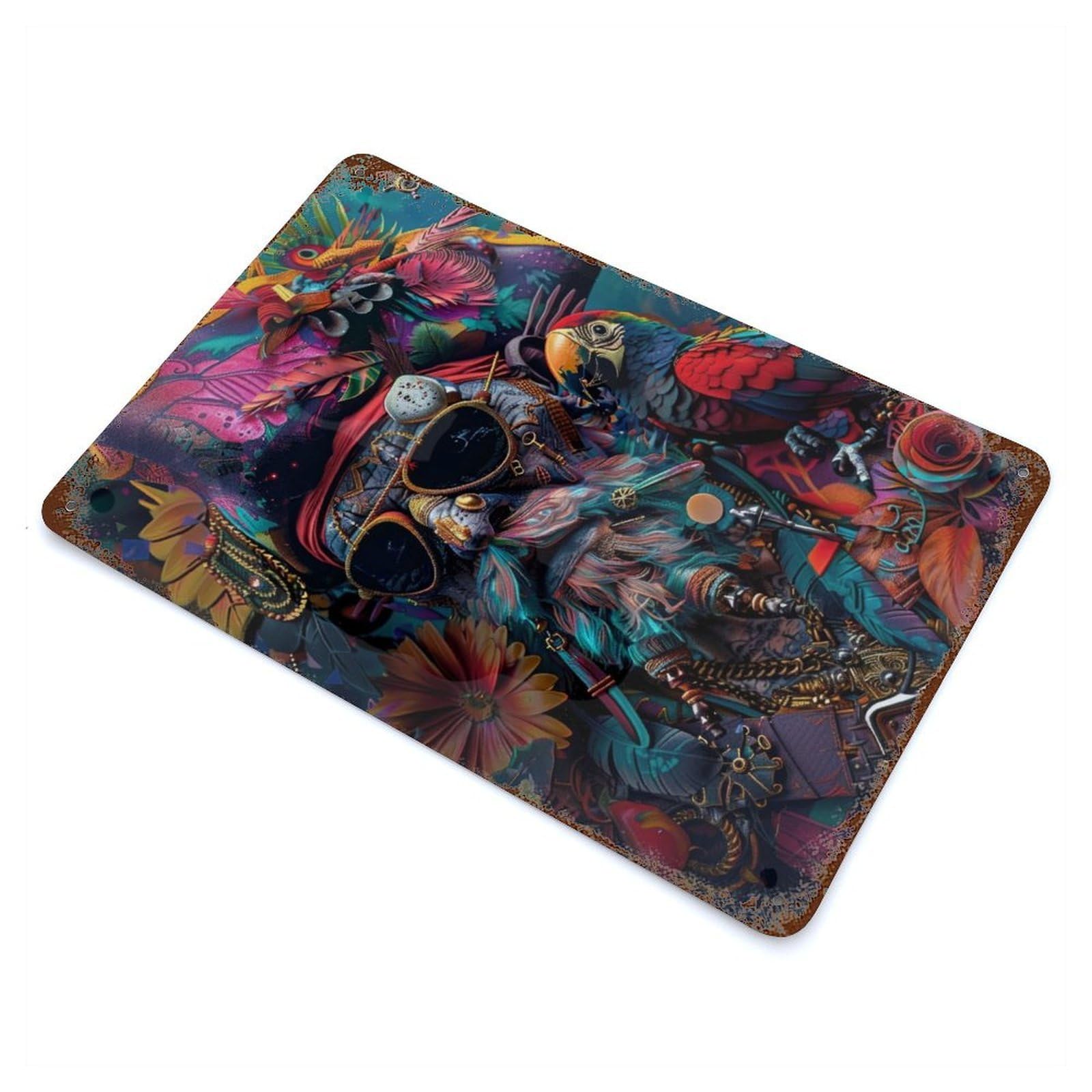 Garage Style Psychedelic Pirate Weathered Tin Sign 11.8"x7.9", Classic Wall Plaque for Bar And Workshop