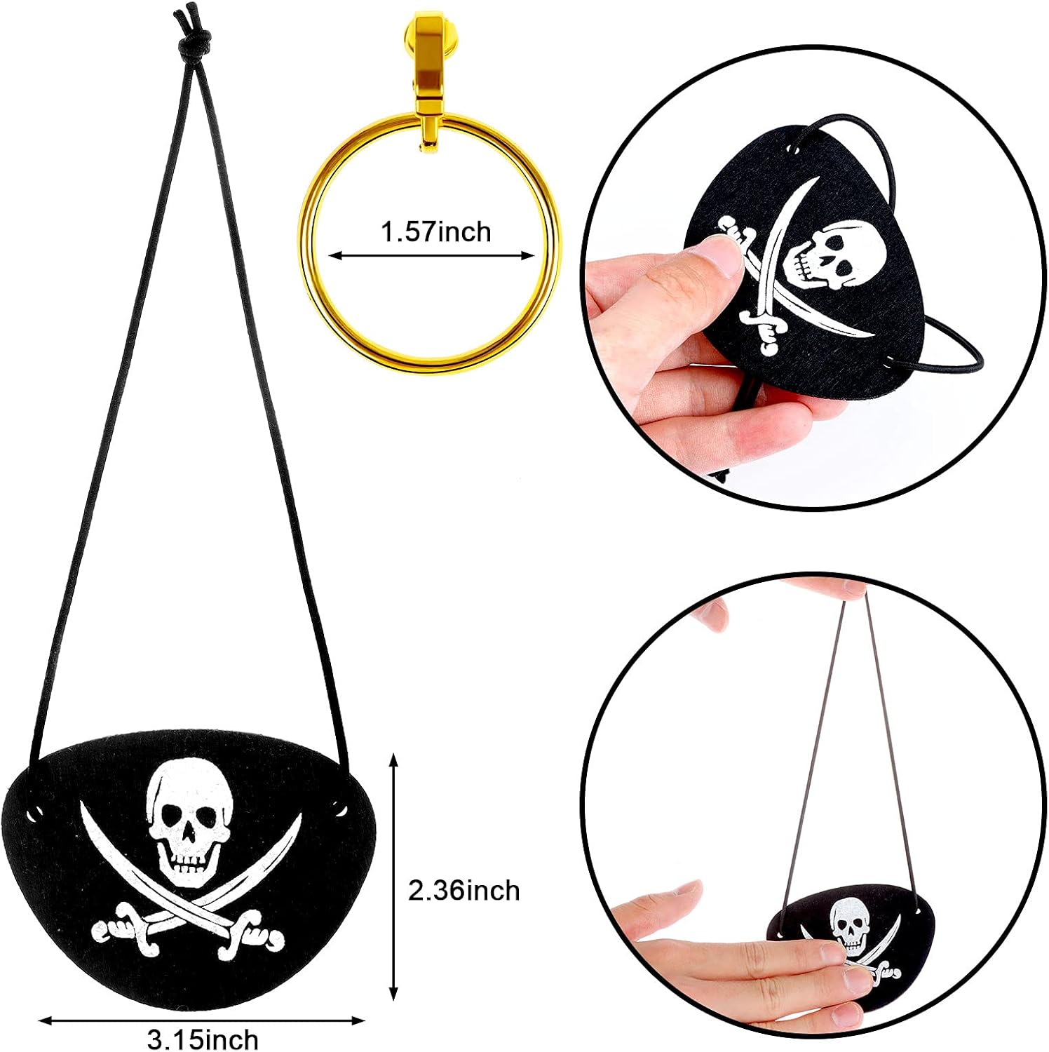 Pirate Hat with Dreadlocks Braids and Costume Accessories Set, Halloween Masquerade Accessory Set of 5 - Image 4