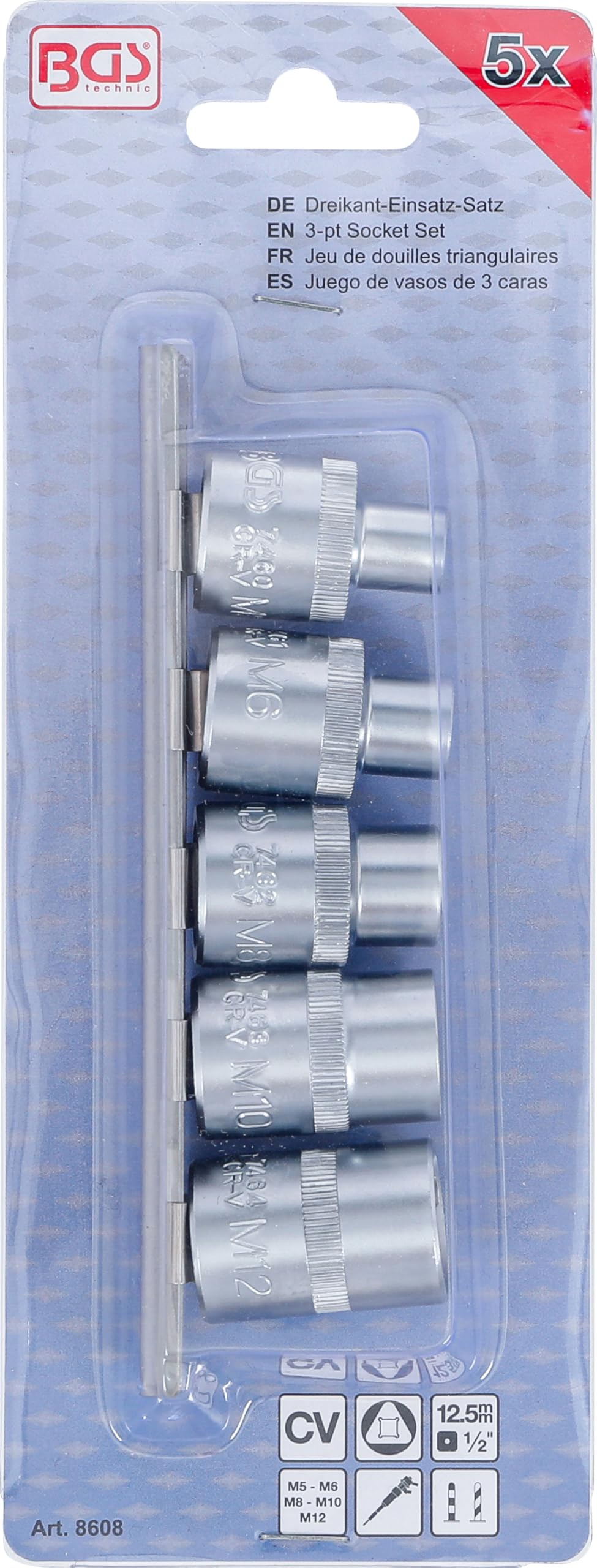 BGS 8608 | Juego de vasos de 3 caras | M5 - M12 (8 - 16,5 mm) | 5 piezas