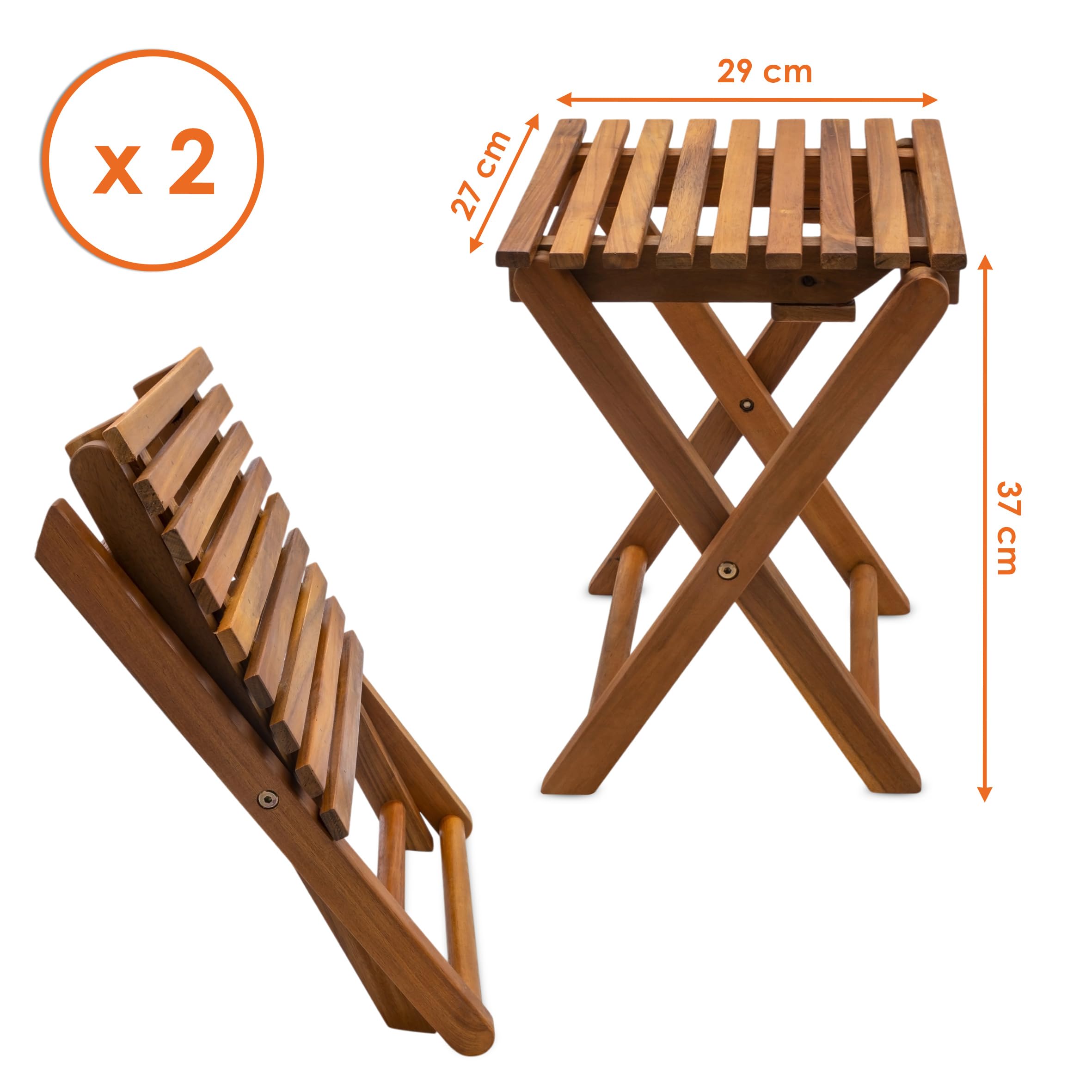 Spetebo Tabouret pliant en acacia - 37 cm - Aspect teck - Tabouret de jardin en bois - Table d'appoint - Tabouret pour plantes | Bois aspect teck, pliable, tabouret à fleurs, table d'appoint, tabouret pour plantes