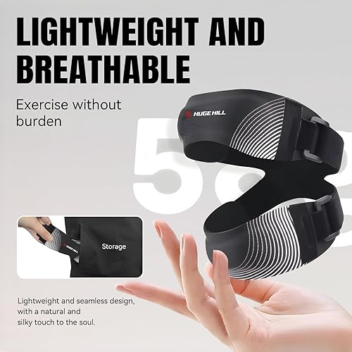 Miniatura 6 de Rodillera para correr y baloncesto, soporte de compresión ajustable con correa para rótula, rodillera transpirable para hombres y mujeres (negro)