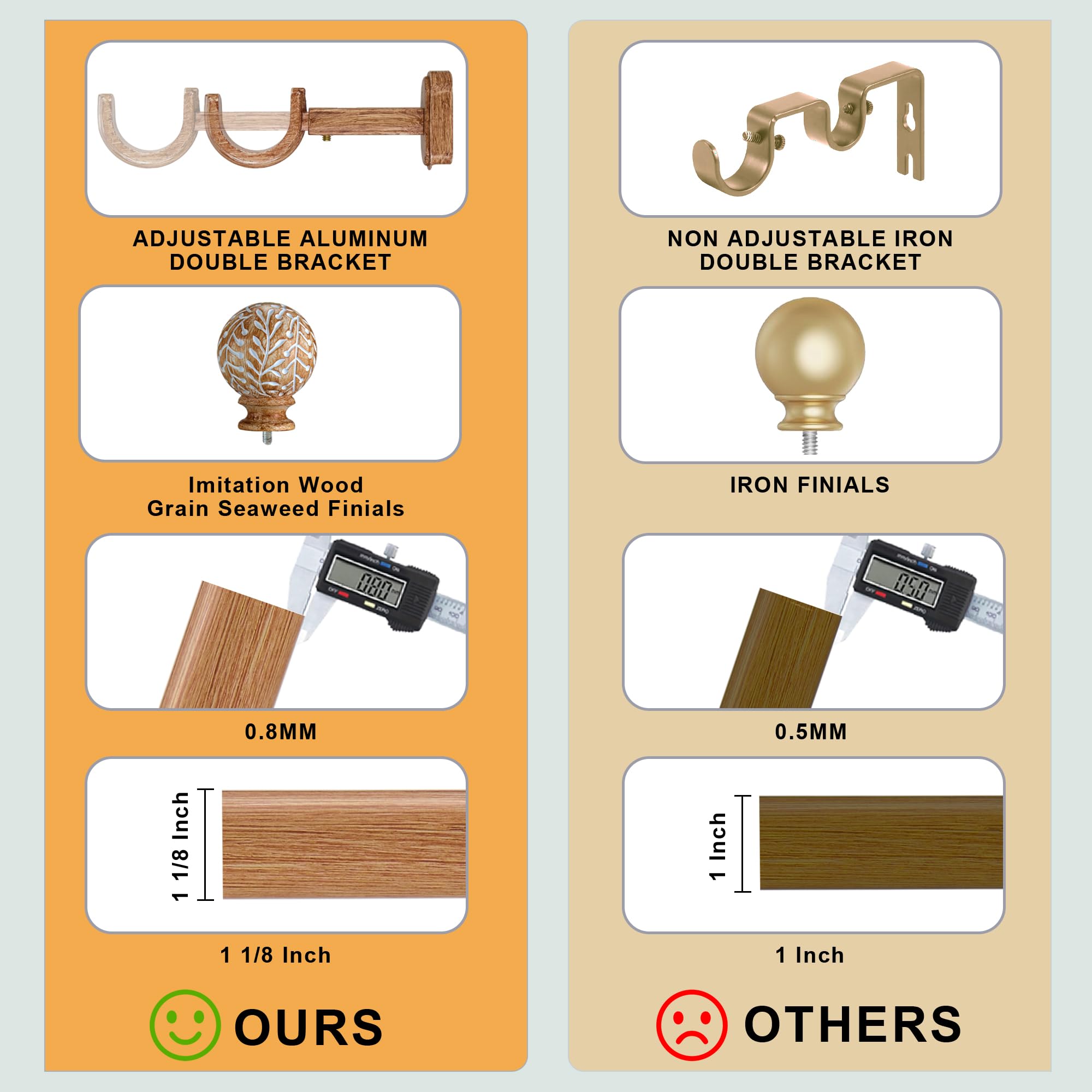 Wood Curtain Rods - Boho Style & Heavy Duty -5