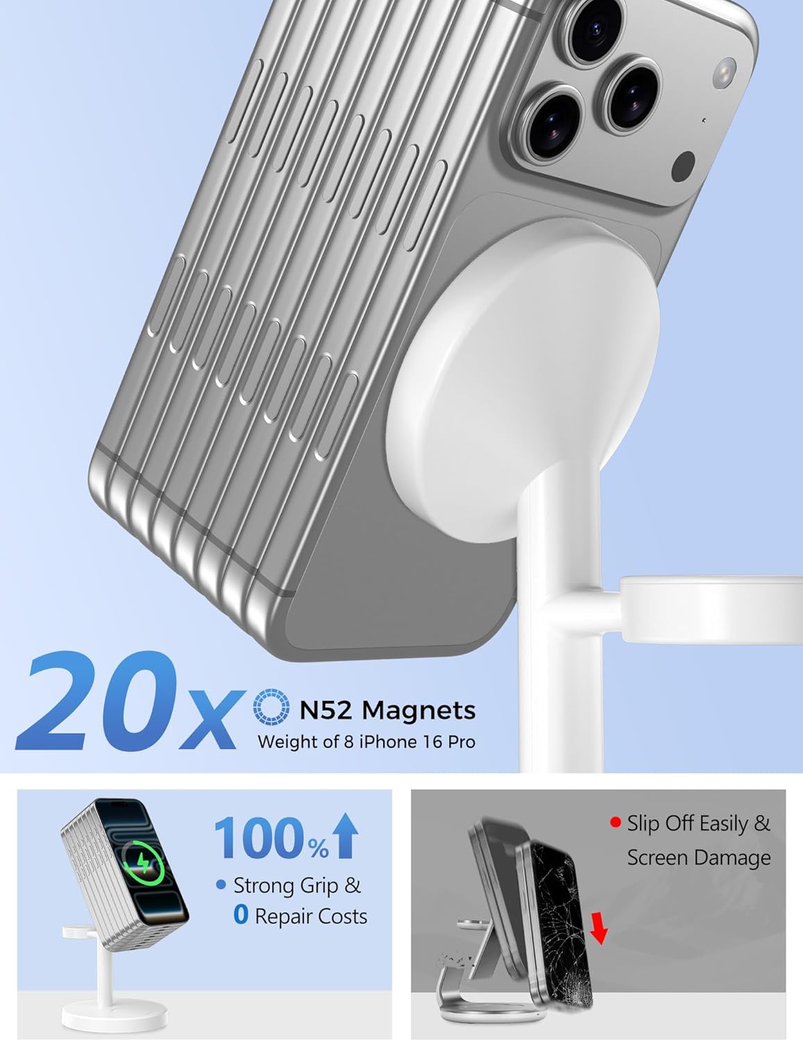 2026 3 in 1 Wireless Charging Station Compatible with MagSafe, 15W Fast Magnetic Mag-Safe Charger Stand for Apple iPhone 17 16 15 14 13 12 Series iWatch AirPods Pro 4 3 2, White