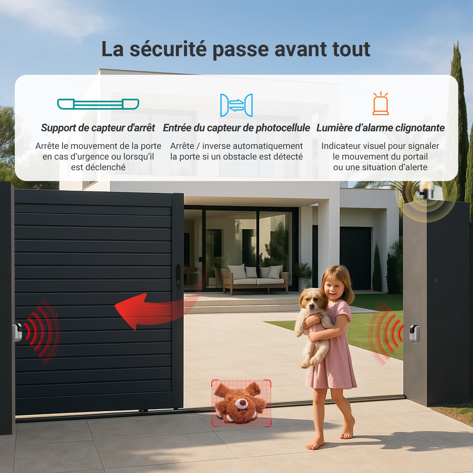 EZVIZ Moteur Portail Coulissant 600 kg,Ouvre Portail Auto HG2 600 Pro | Vantaux Max 8m, Caméra 2K d'Alarme,Détection d'Obstacles,Batterie de Secours,Télécommandes&Contrôle APP, Facile à Installer