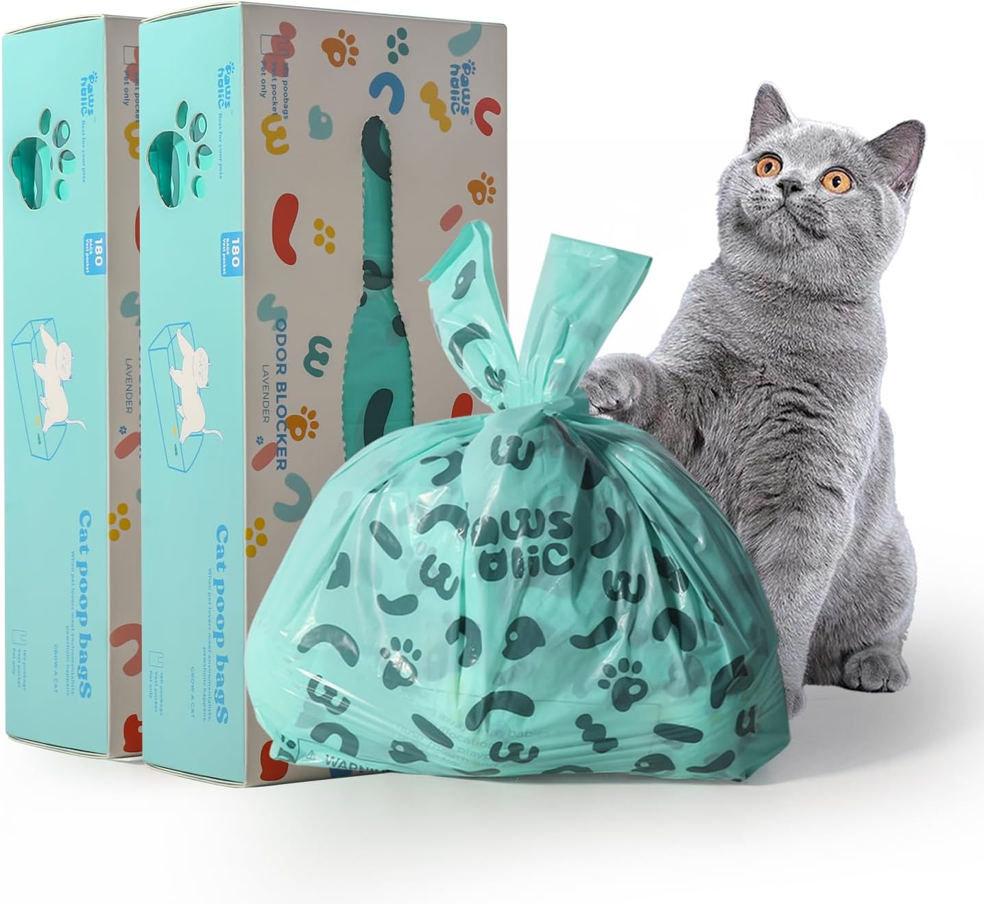 Cat Poop Bags – PAWSHOLIC Cat Litter Bags with Handle,Cornstarch Based 100% Leak Proof Disposal Eco Friendly Poop Pick Up Bag (360PCS, Unscented)