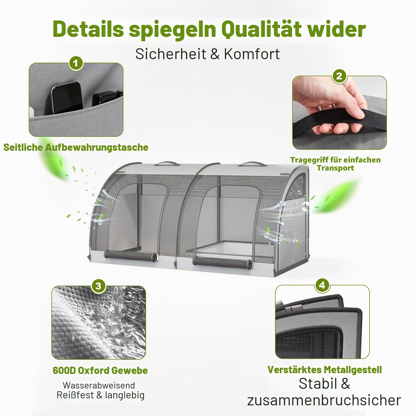 Faltbare Hundebox Auto, Transportbox Katze mit Zwei Türen, Atmungsaktiver Tragbarer Hundetransportbox Auto, Hunde Autositz für Haustiere, 100 × 50 × 50 cm Großer Raum, mit Sicherheitsgurt-Clips
