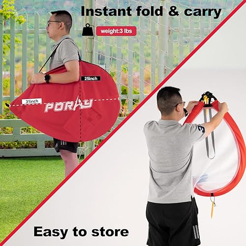 Miniatura 7 de Porayhut Red de fútbol de apertura rápida para niños, juego de 2 estacas portátiles 210D Oxford extra para diversión en el patio trasero
