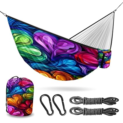 Vigetue Camping Hammock Double & Single Portable Hammocks with 2 Tree Straps, Great for Hiking,Backpacking,Hunting,Outdoor,Beach,Camping, Heart (18) Pattern