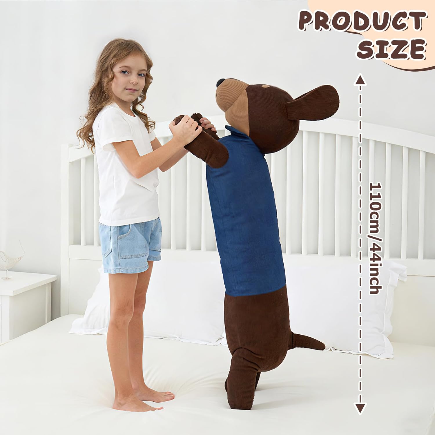 44 inch Giant Dachshung Dog Stuffed Animal, Cute Dachshung Wiener Dog Plush Toy Large Long Body Pillow Plushies Decor Gift Kids Boy Girl, Birthday