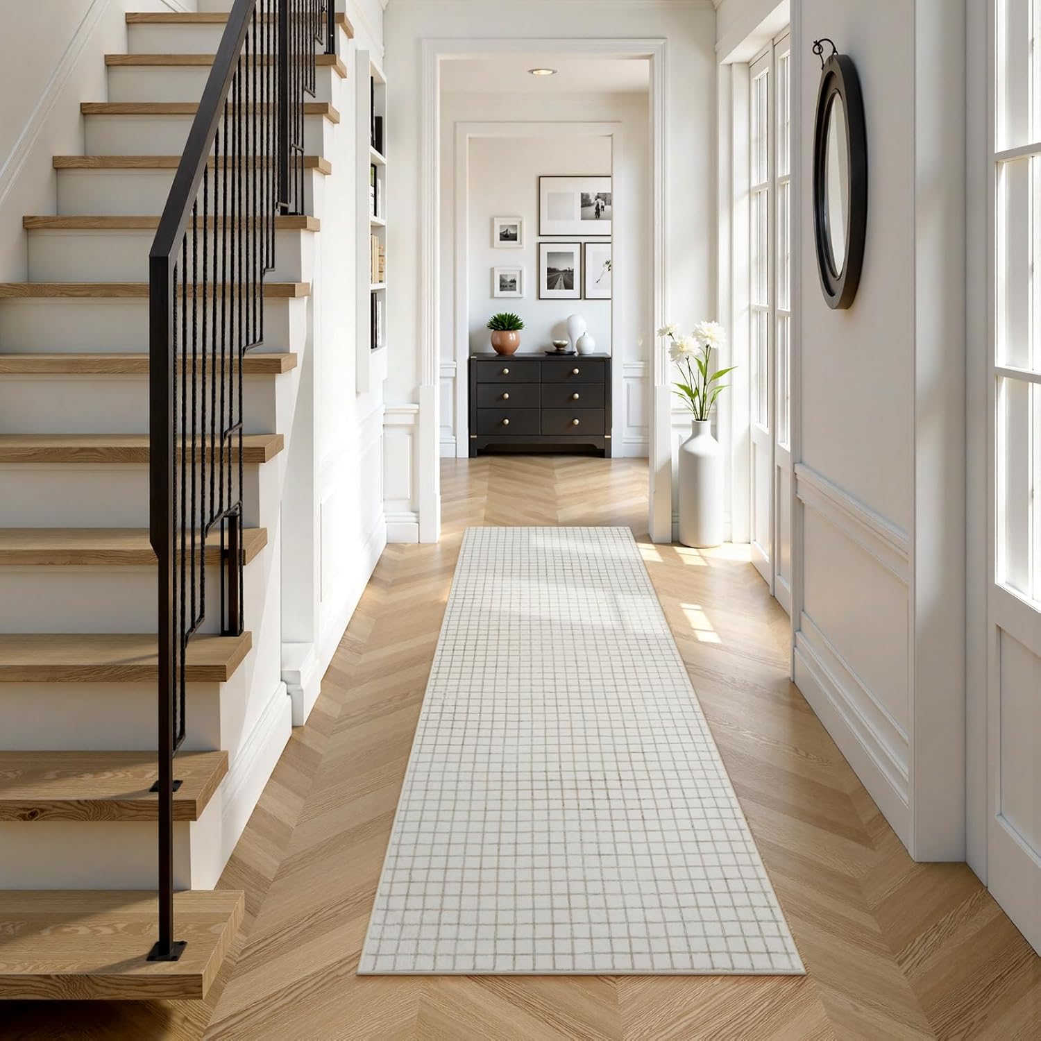 STARUIA Plaid Runner Rug Non Slip, 2x6 Washable Area Rugs Modern Neutral Runner Checkered Rug for Bedroom, Soft Low Pile Entryway Hall Carpet for Hallways Kitchen Laundry Living Room (Beige,2'x6') - Image 4