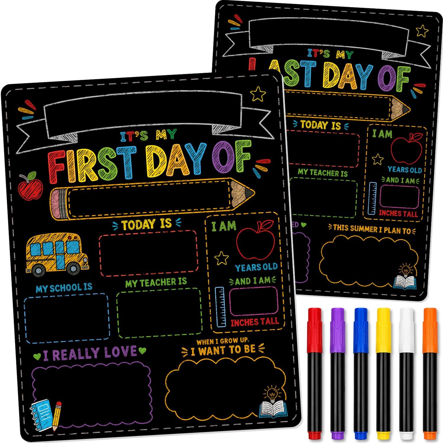 First & Last Day of School Signs with 6 Writing Pens