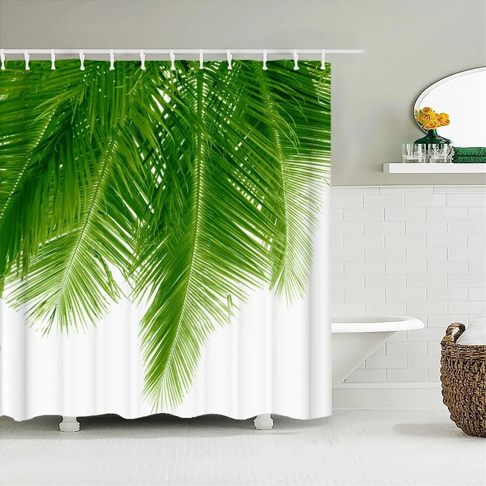 Rideau de douche plantes vertes en tissu imperméable 175x178cm