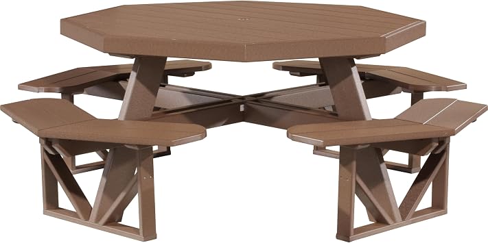 Poly Octagon Picnic Table - Outside Table for Adults & Kids, Seats 8, UV Resistant and Heavy Duty, Durable Outdoor Furniture, Amish Made in USA Chestnut Brown