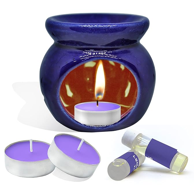 Home Genie Ceramic Non Electric Diffuser with 2 Tealight Candles and 2 Fragrance Oil Camphor