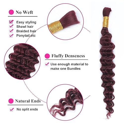 Miniatura 3 de RESACA Cabello humano ondulado profundo a granel para trenzar de 18 pulgadas, 2 manojos 100% sin procesar, extensiones de cabello humano virgen