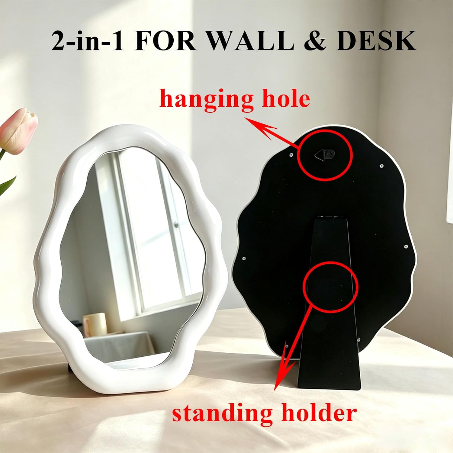 Cloud Desk Mirror Table Makeup Vanity Mirrors Office Home Desk Decor,Pink image 3
