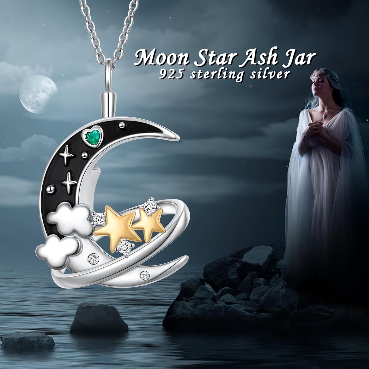DAOCHONG 925 Sterling Silver Cremation Jewelry Moon and Star Urn Necklaces for Ashes for Women Men Memorial Keepsake Funeral Jewelry of Loved Ones - Image 7