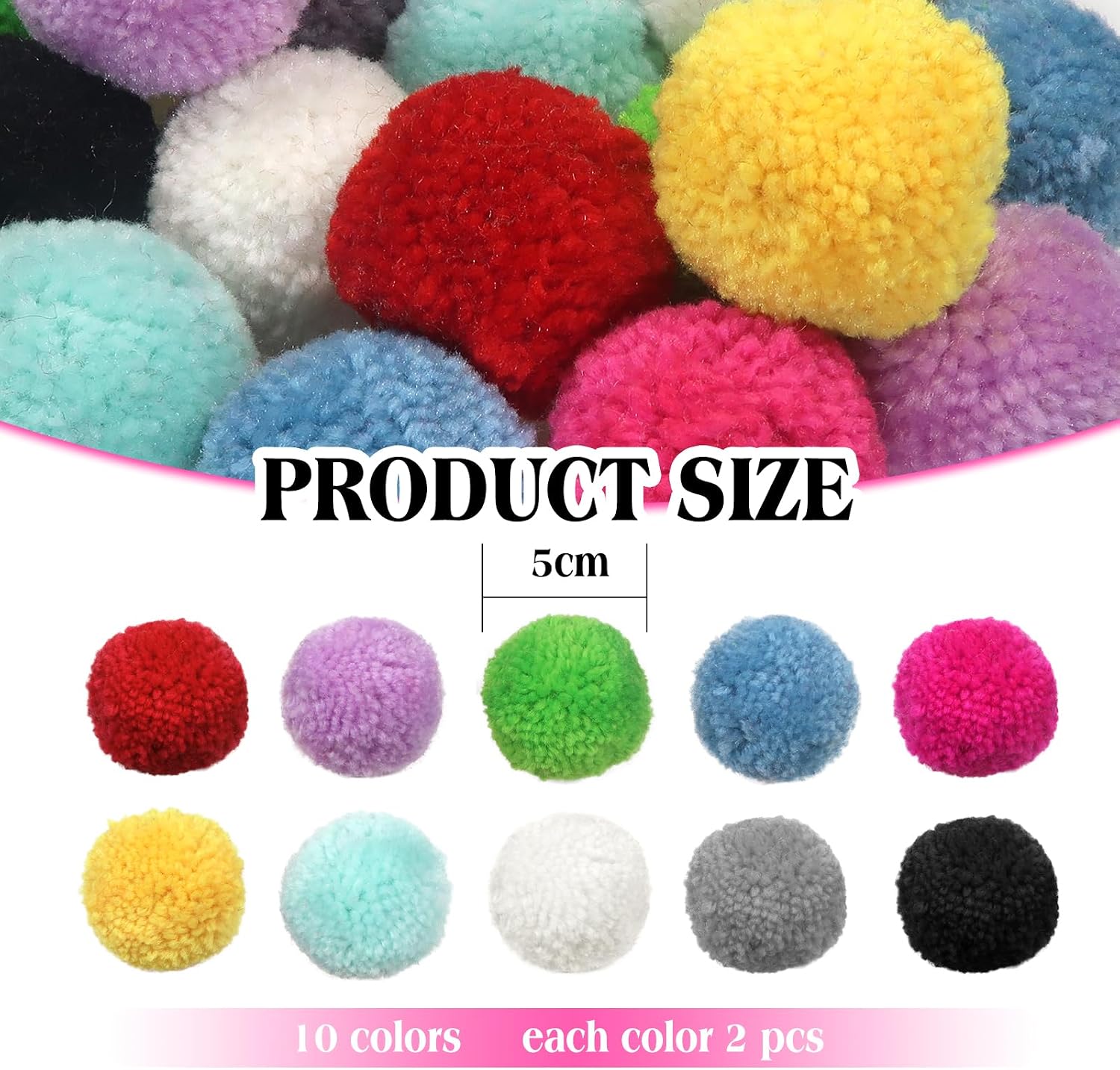 TOAOB 20pcs 2 Inch Large Yarn Pom Poms Multicolour Pompoms Balls Fuzzy