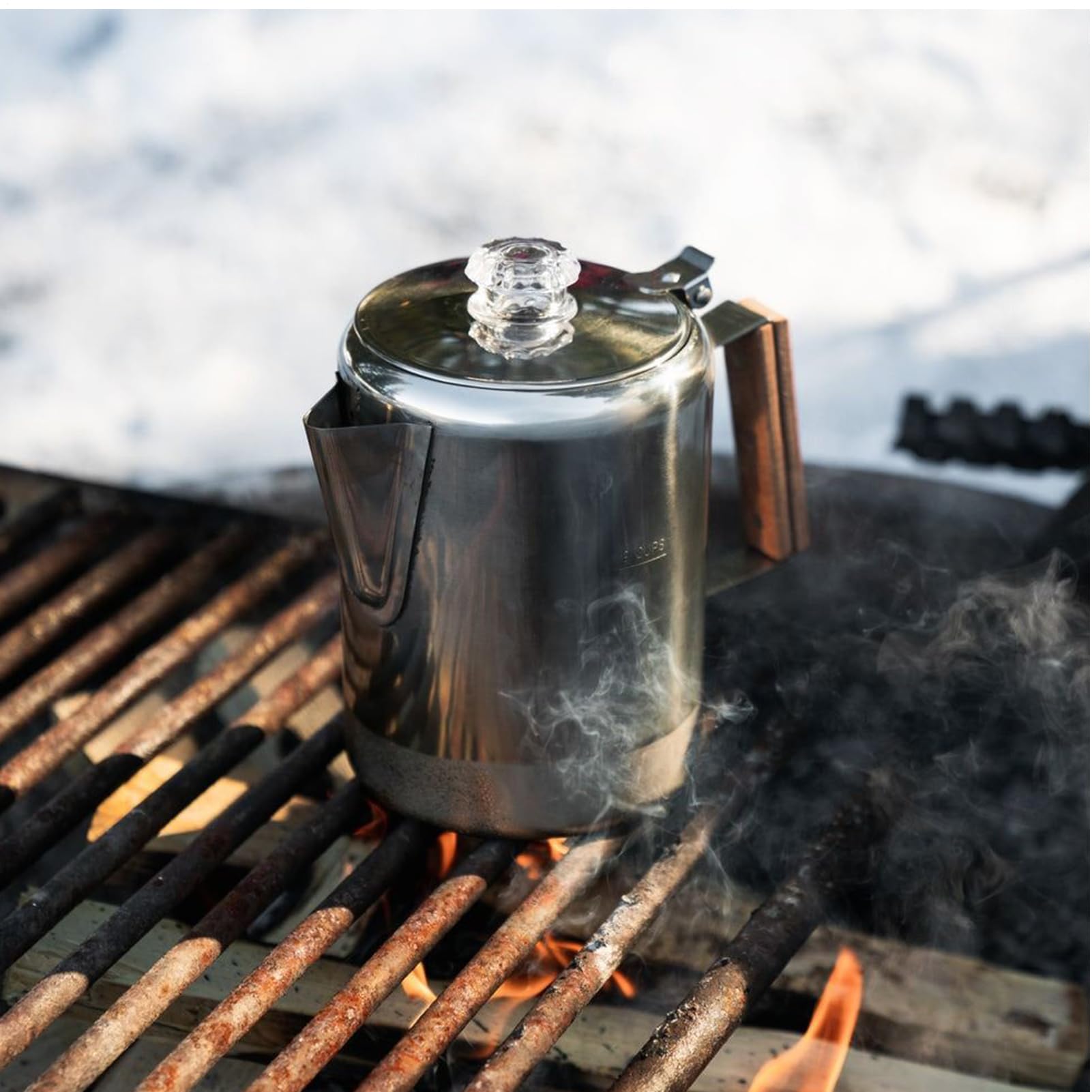 Caffettiera a percolatore, in acciaio inox, macchina portatile con design vintage compatto per campeggio, spiaggia, riunioni familiari e amici