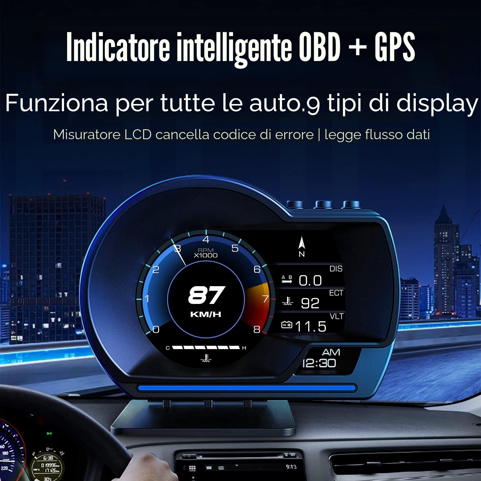 Heads Up Display Auto OBD, tachimetro GPS con molteplici promemoria per tutte le auto