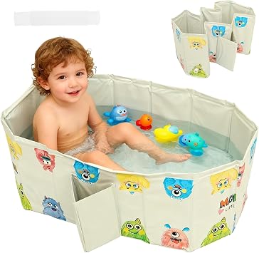 Foldable Baby Bath Tub, 78 45 30cm Collapsible Toddler Bathtub with Anti-Slip Support Cushion, PVC Portable Travel Shower Basin for Newborn Infant, Stable Non-Tip Design for Home & TravelMonster