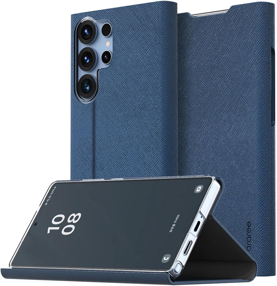 Araree Galaxy S25 Ultra Folio Case Bonnet Stand [Official Samsung Certified Product] [Magnetic Closure, Card Pocket, Stand Function, Shock Absorption, Polycarbonate Base + PU Leather, Camera Blue