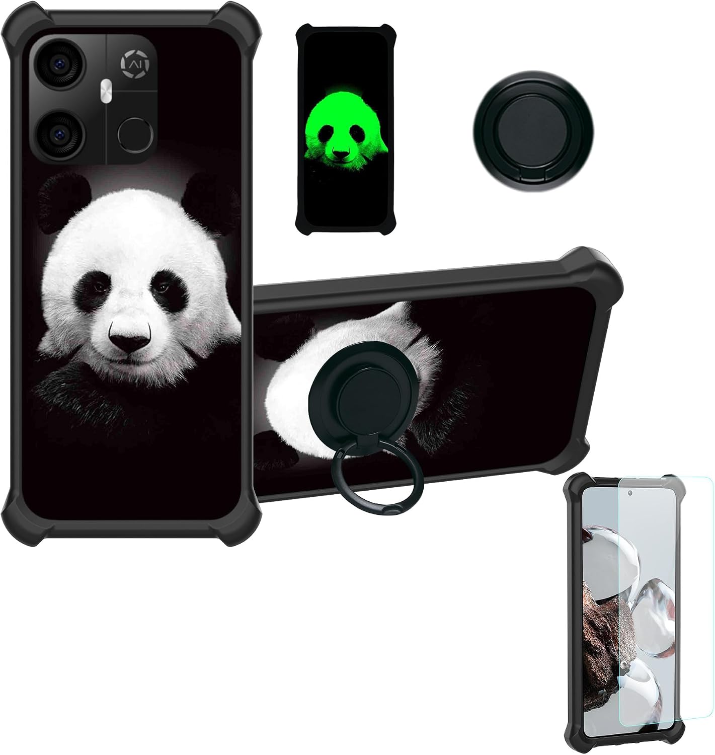 Aroepurt Case Compatible for Maxwest Gravity G64 Phone Case Cover [with Tempered Glass Screen Protector][Hard PC + Soft Silicone][Ring Support] [Luminous Effect] YGH-HBX
