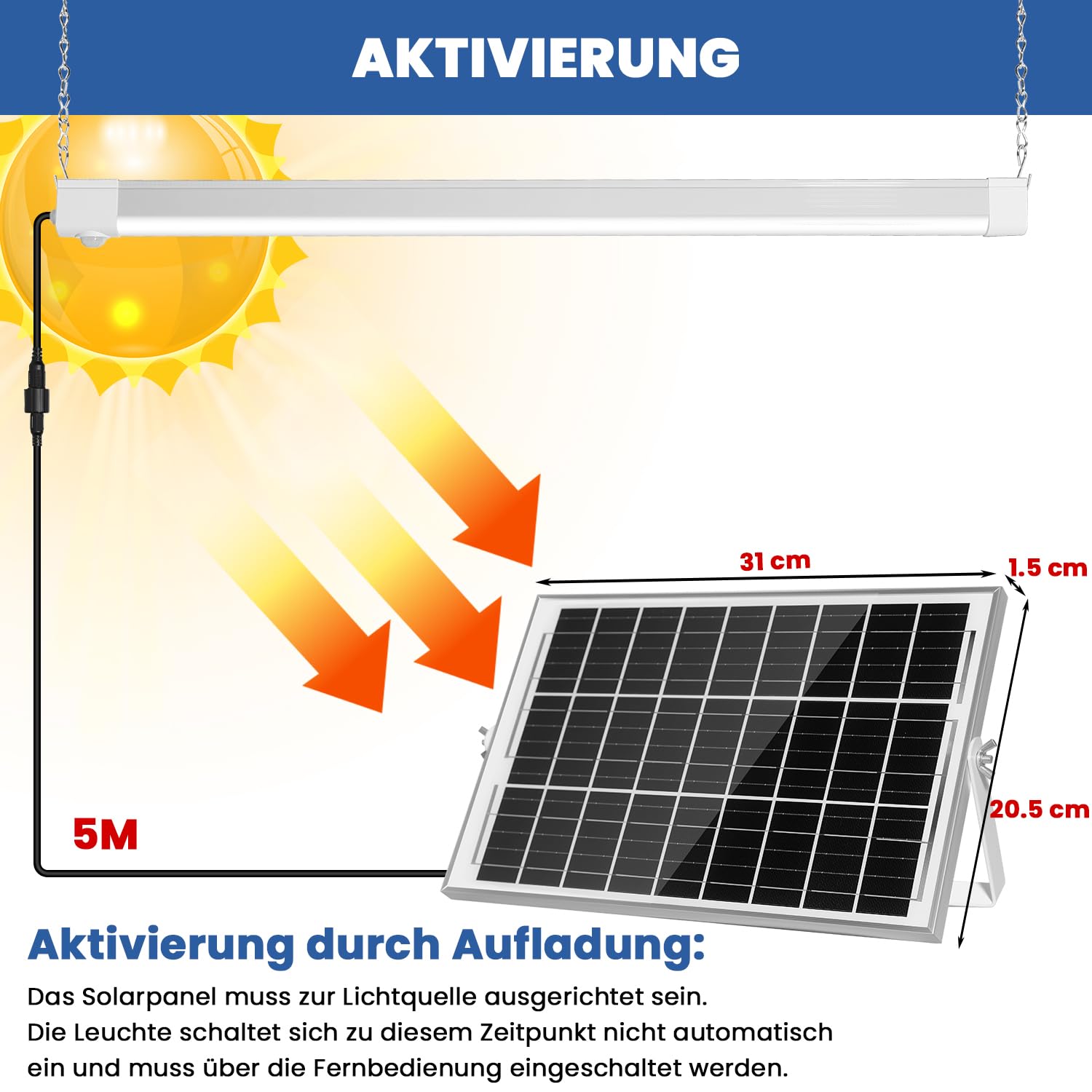 SHUNLEE Solarlampen für Außen mit Bewegungsmelder, 20W 10000mAh LED Röhre IP65 Solar Werkstattlampe, Sensor & Dauerlichtmodus mit 2,4G Remote, LED Deckenleuchte für Shed, Carport, Garage (2, 86CM)