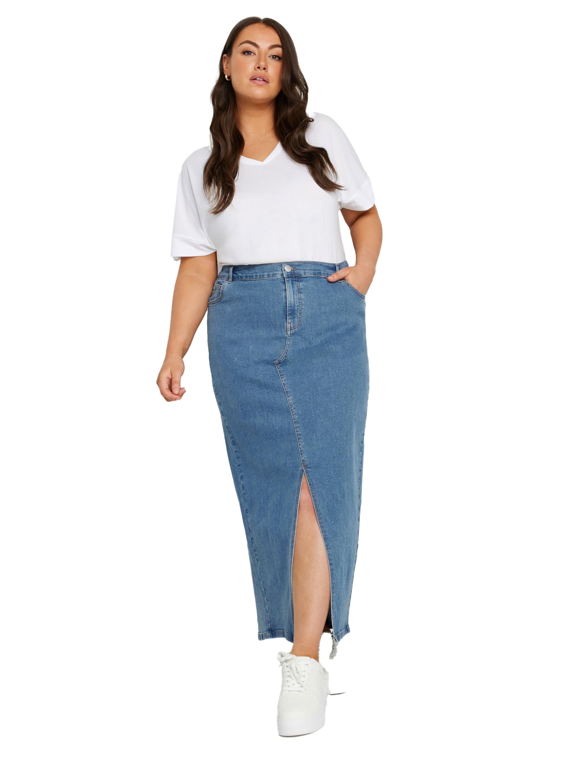 Yours Women's Blue Maxi Denim Skirt In | Size: 26-28