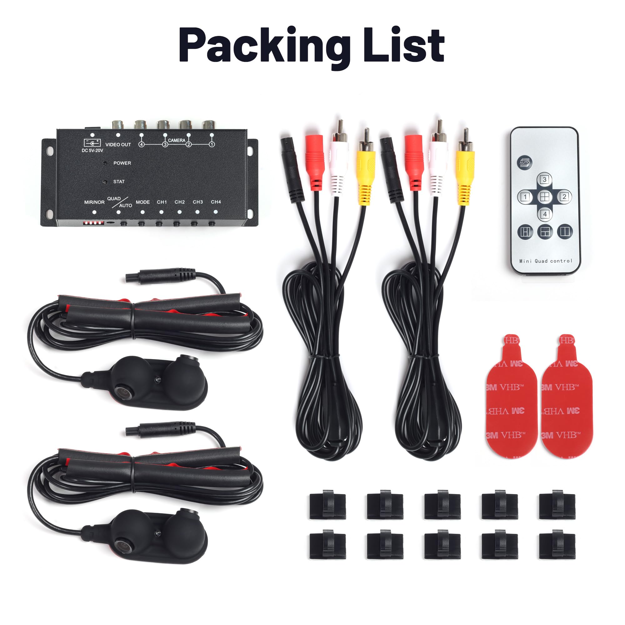 Kit Cámara de Visión Lateral y Punto Ciego con Mini Divisor de Vídeo 4 Canales para Coche Camión Camper Furgoneta Tractor Montar en el Espejo Retrovisor