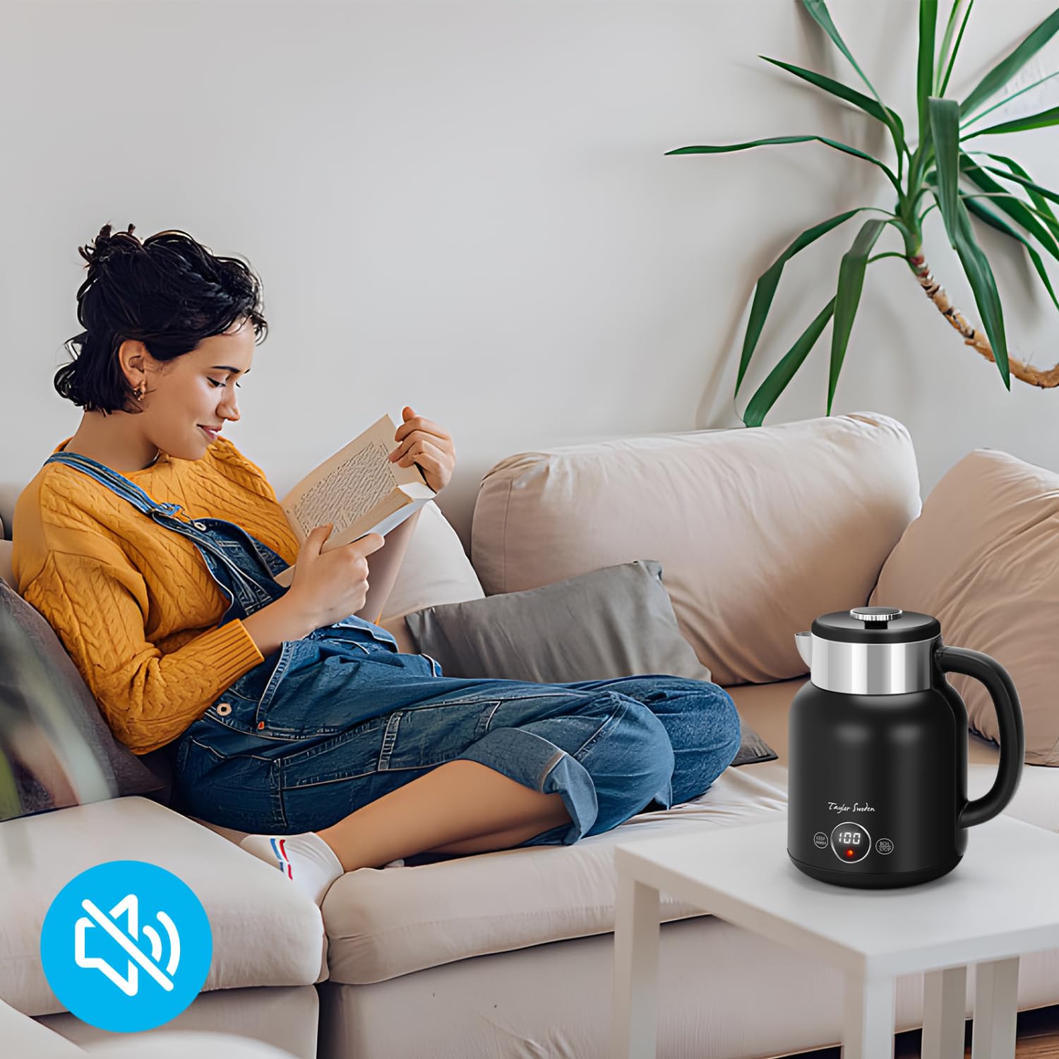 Taylor Swoden Hervidor de Agua Eléctrico, 1.7L doble pared de acero inoxidable, 2200W, Ajuste de Temperatura, pantalla LED, Función de aislamiento, Negro