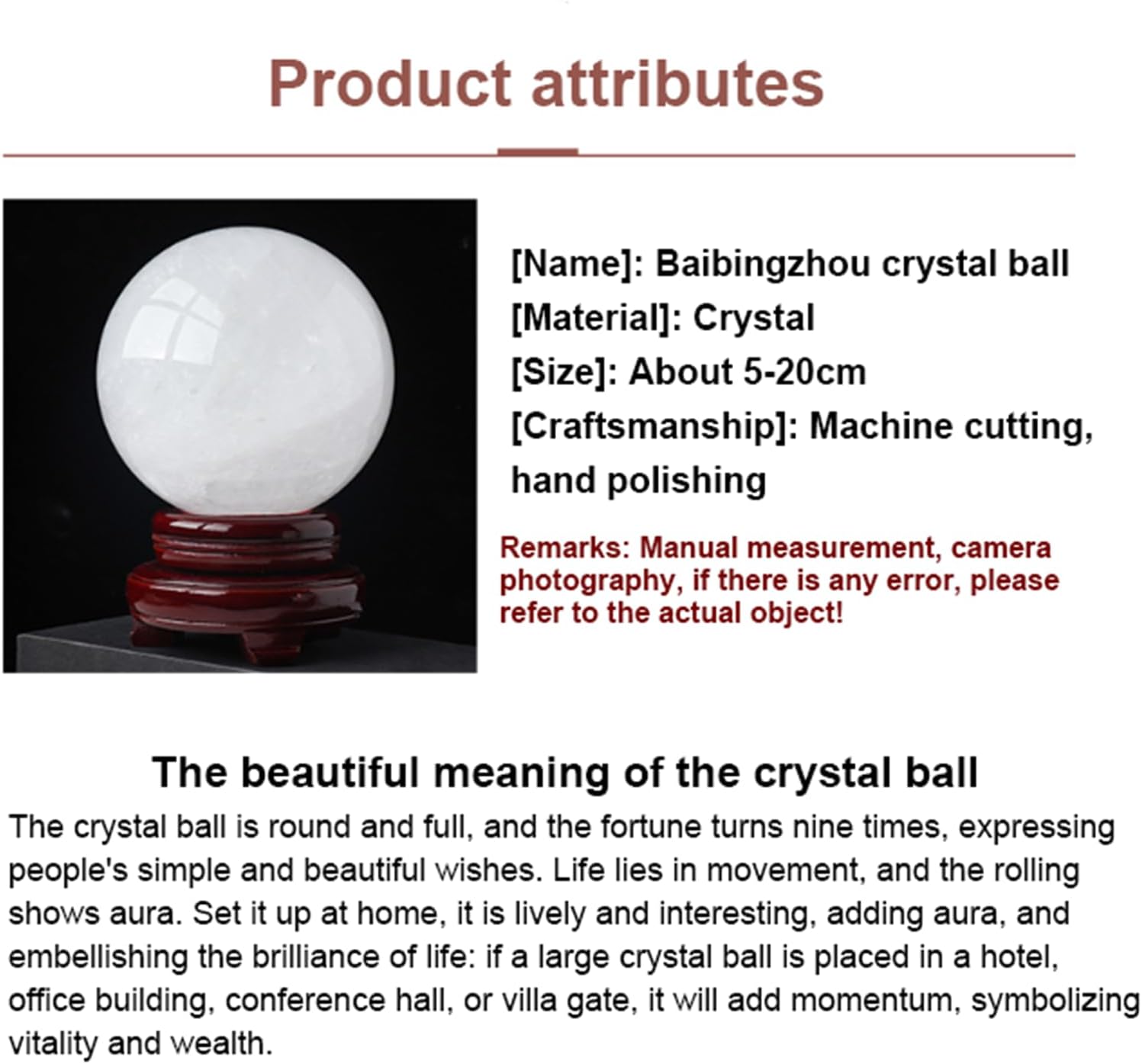 Quartz Crystal Ball White Crystal Sphere with Stand for Lucky Wealth Protect The House Home Decor Feng Shui Ornament,100mm/3.9in