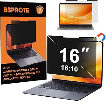 Magnetic Laptop Privacy Screen 16 Inch 1610 Display- Removable Anti-Glare Blue Light Filter, Computer Privacy Screen Shield, Not for 16.1 Laptops