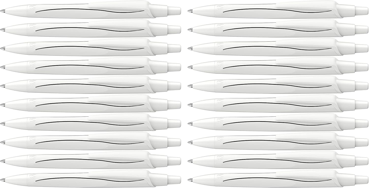Schneider Reco Ballpoint Pen (Made of Recycled Plastic, Awarded The Blue Angel, Ink Colour: Black), White, Pack of 20