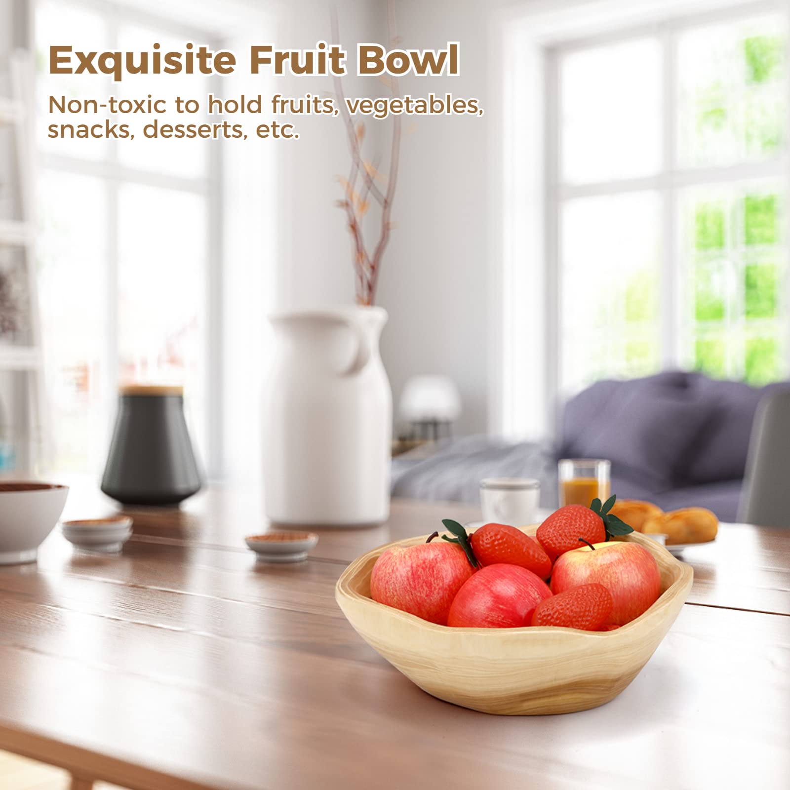 Varku 2PCS Decorative Wooden Bowls, Wood Fruit Bowls for Serving Fruits Candy Desserts, Creative Handmade Natural Wooden Pans, Rustic Wood Pans for Home Decor