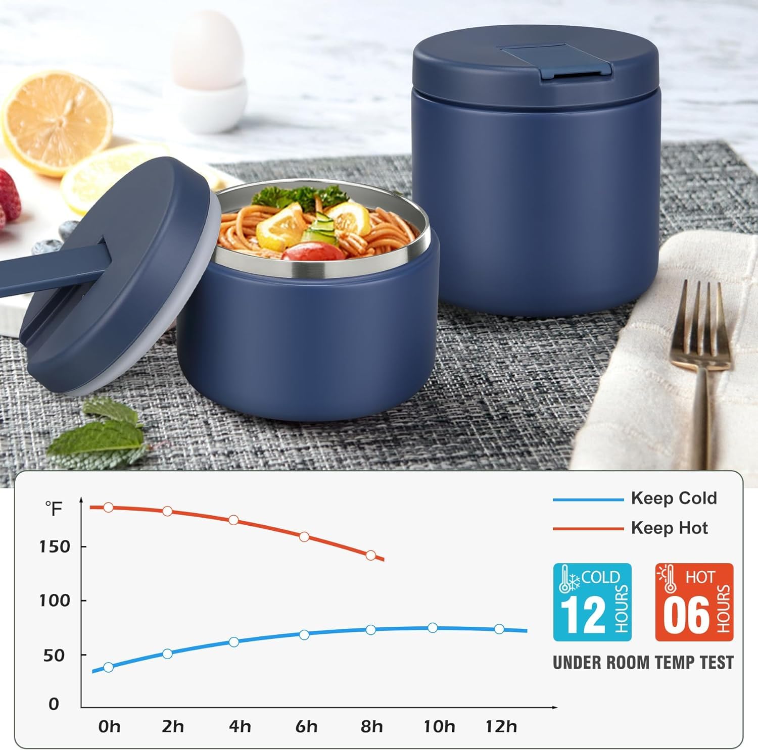 Itslife Thermos per Alimenti 350ml, Contenitore Termico per Alimenti di Acciaio Inossidabile per Cibi Caldi e Freddi, con Copertura con Fibbia, Collo Largo, Isolamento, Blu