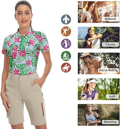 Vista 5 de Soneven Camisa de golf de manga corta para mujer, absorbe la humedad, atlética, polo de golf, camisas de tenis