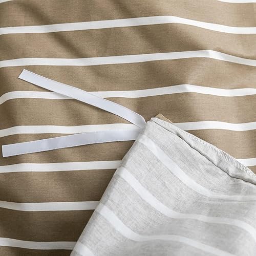 Miniatura 6 de JELLYMONI Twin Duvet Cover Set, Cotton Duvet Cover 2 Pieces with Zipper Closure, 1 Duvet Cover and 1 Pillowcase(Khaki with White Striped)