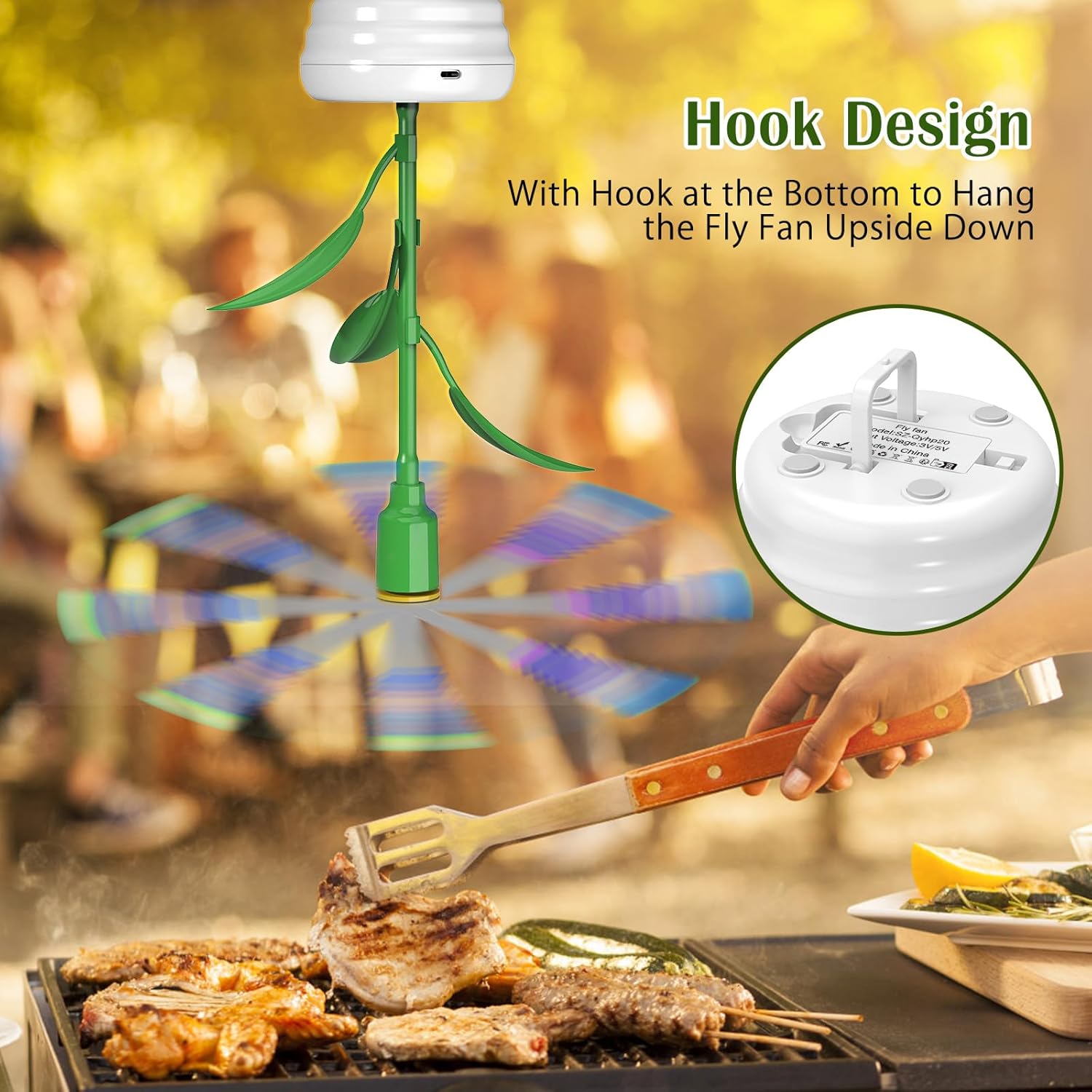 Fly Fans for Tables, Flowerpot Modeling Fly Repellent Outdoor Indoor, Portable Tabletop Fly Fan, Food Fans for Camping, Picnic, Fishing, USB & Battery Powered (3 Packs)