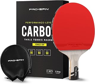 PRO-SPIN Ping Pong Paddle - Carbon Fiber Penhold Grip | Elite Series 7-Ply Blade, Premium Rubber, 2.0mm Sponge & Rubber Protector Case | Premium Table Tennis Racket